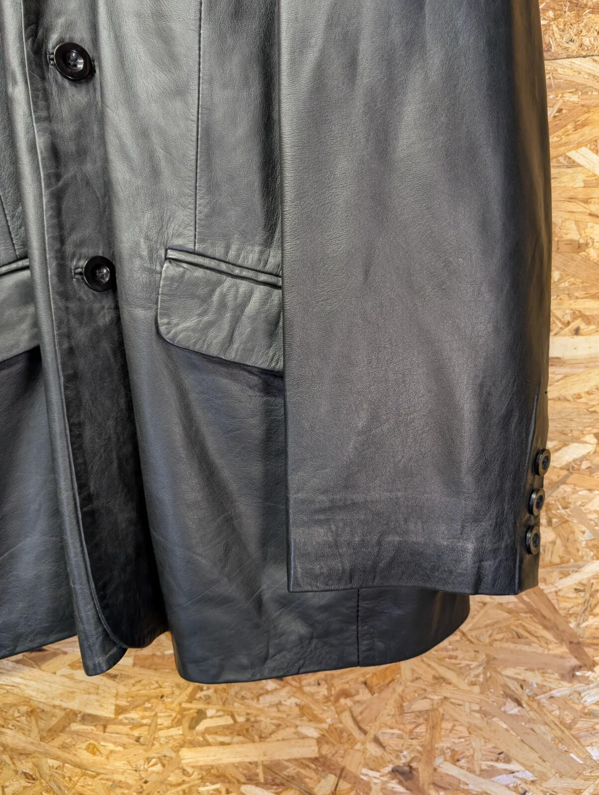 Helium Soft Leather Jacket Mens 3XL Black Button Up Long Blazer Y2K Vintage