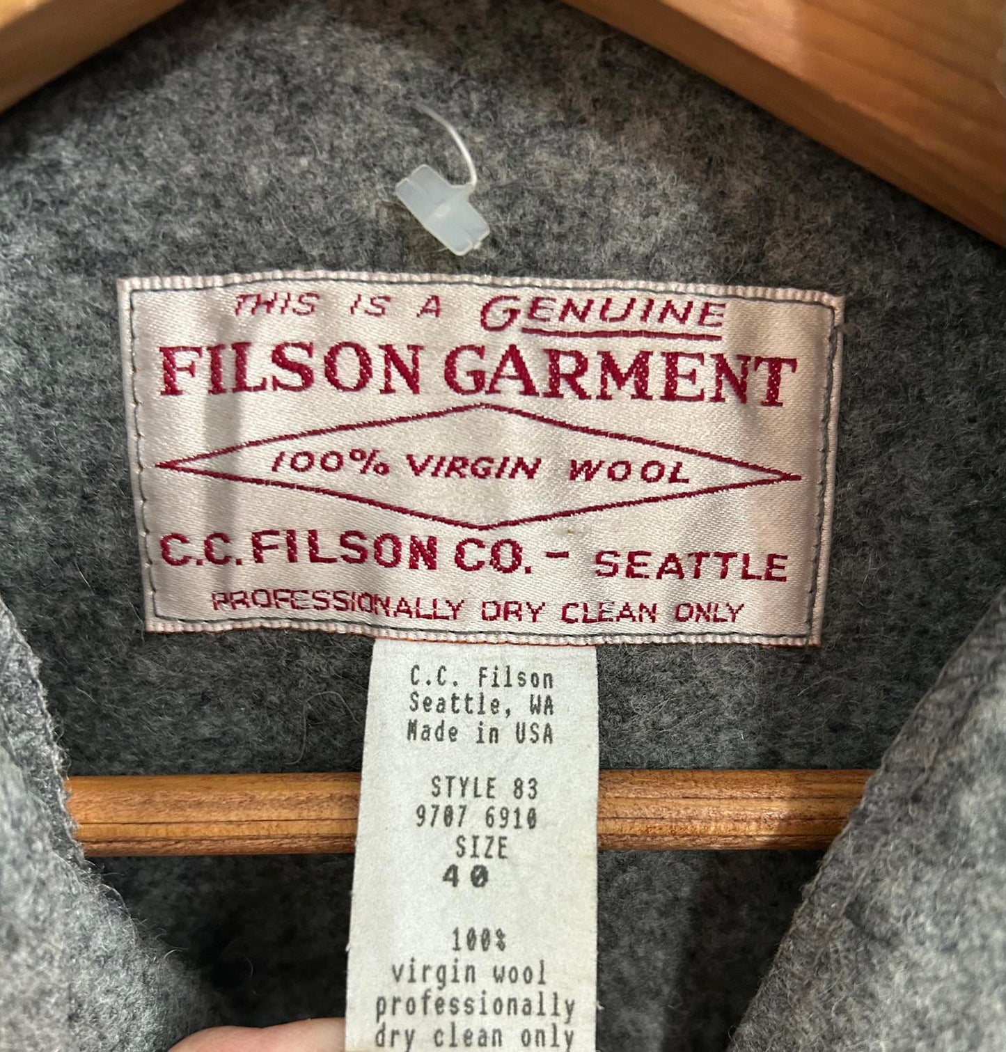 Filson Double Mackinaw Size Medium 40 Wool Jacket Heather Grey Made USA Lot 83