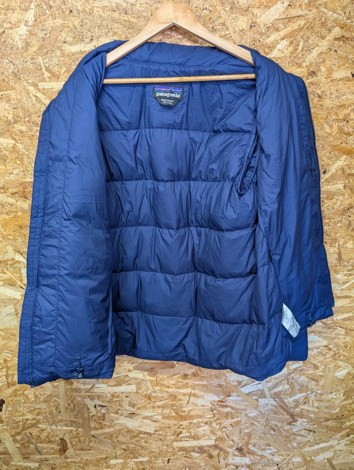 Patagonia Silent Down Jacket Mens Medium Hooded Puffer Blue Down Duck Insulated