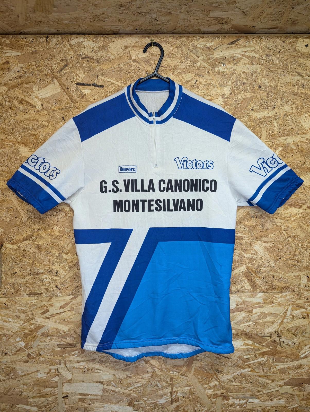 Vintage Victors Cycling Jersey Men Unisex Medium Half Zip Blue White Graphic Top