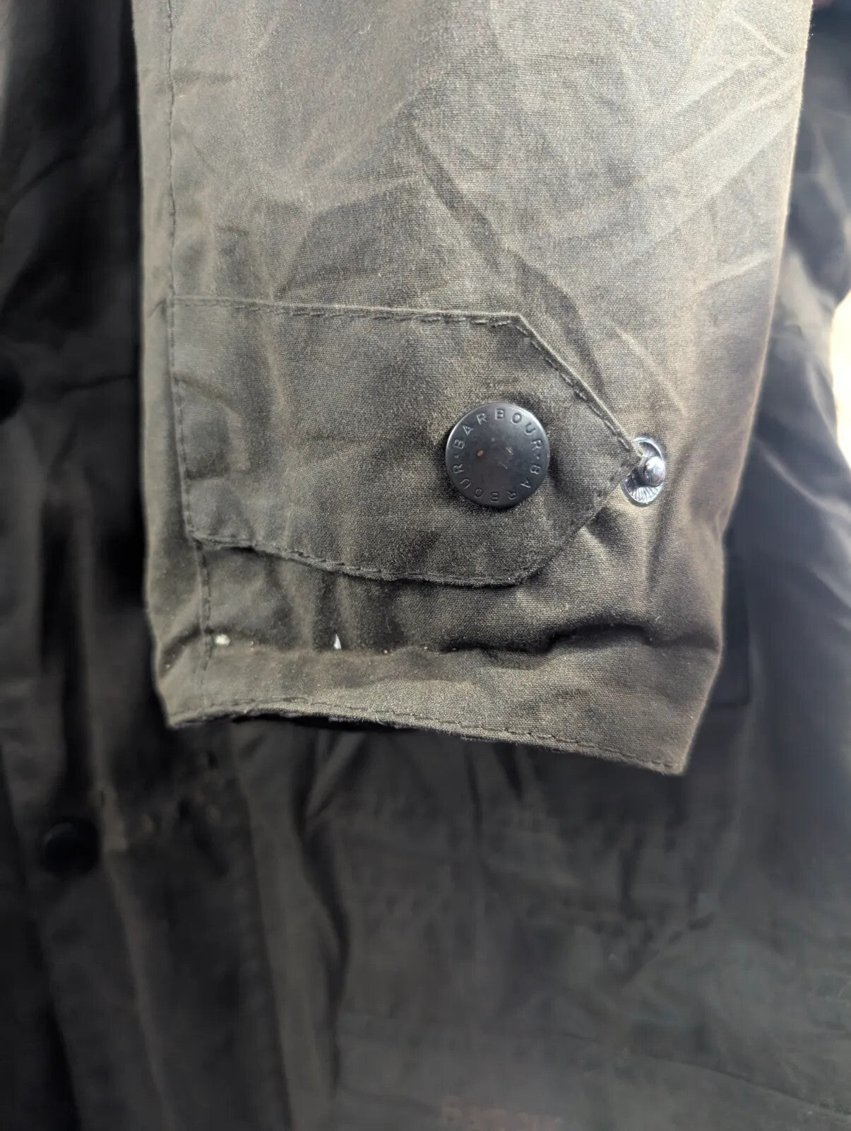 Barbour Sapper Utility Jacket Mens Small Olive Green Waxed Cotton Quilted Padded