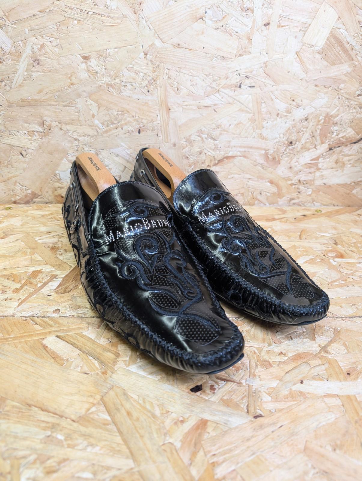 Mario Bruni Loafer Slip-On Mens UK 10 Embroidered Black Driving Shoes