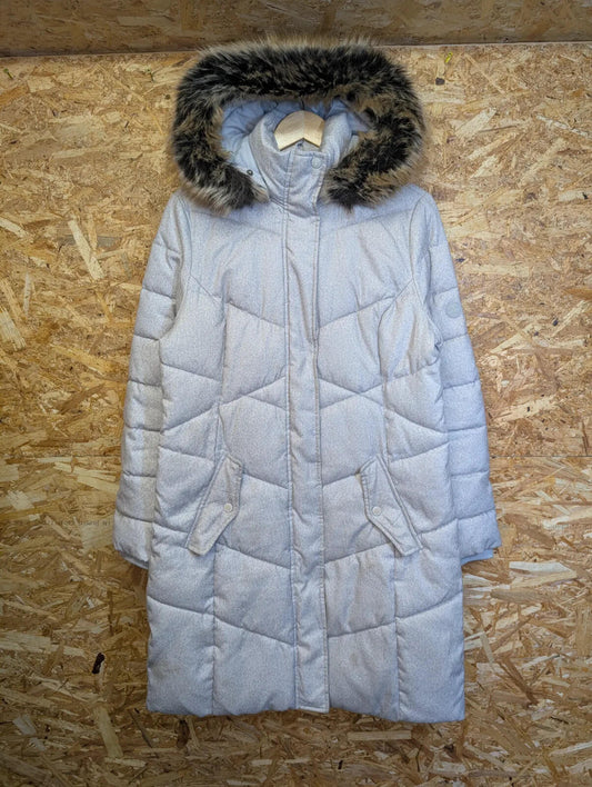 Barbour Sternway Quilted Coat Size 12 Womens White Grey Hooded Parka Beacon Long