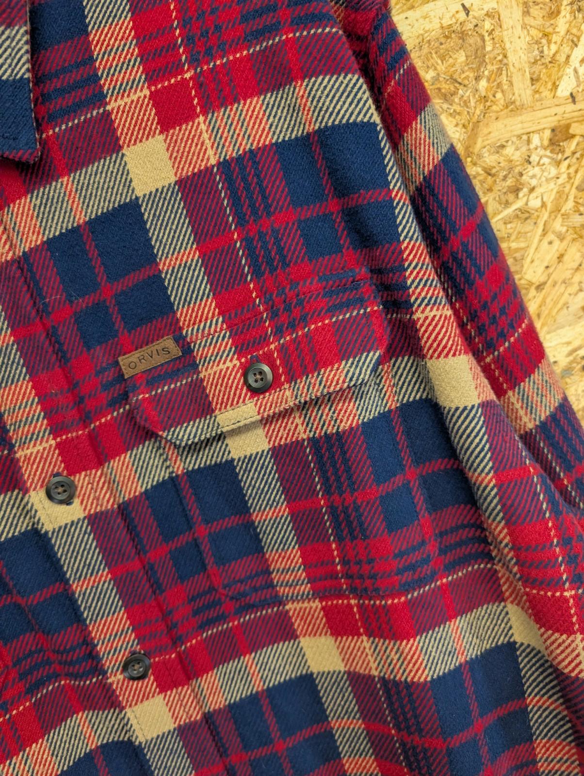 Orvis Flannel Over-Shirt XL Plaid Check Shacket USA Red Blue Beige Hand Pockets