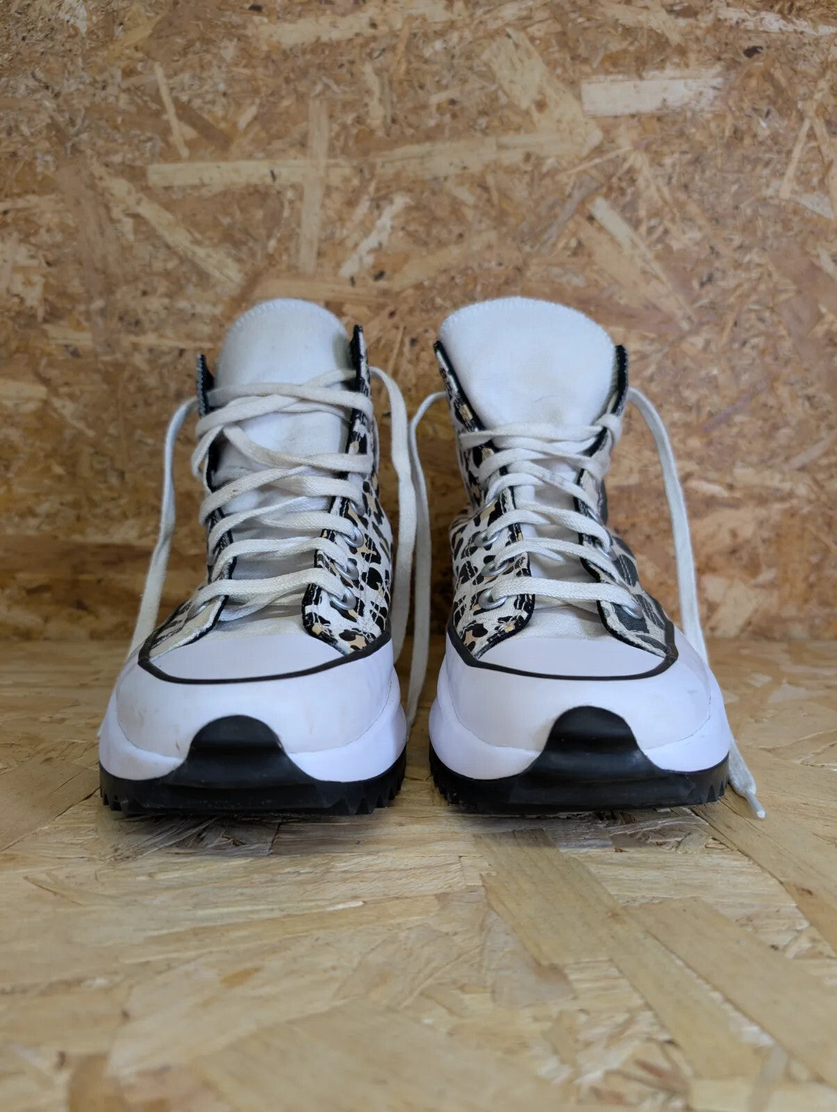 Converse Run Star Hike Trainers UK5 White Brown Leopard Canvas Chuck Taylor