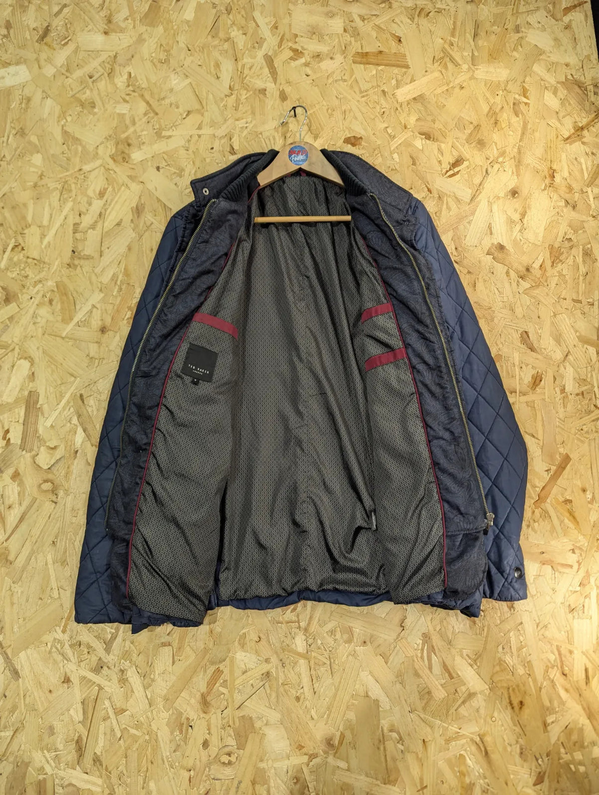 Ted Baker Quilted Jacket Mens Size 5 XL Navy Blue Diamond Padded Insulated