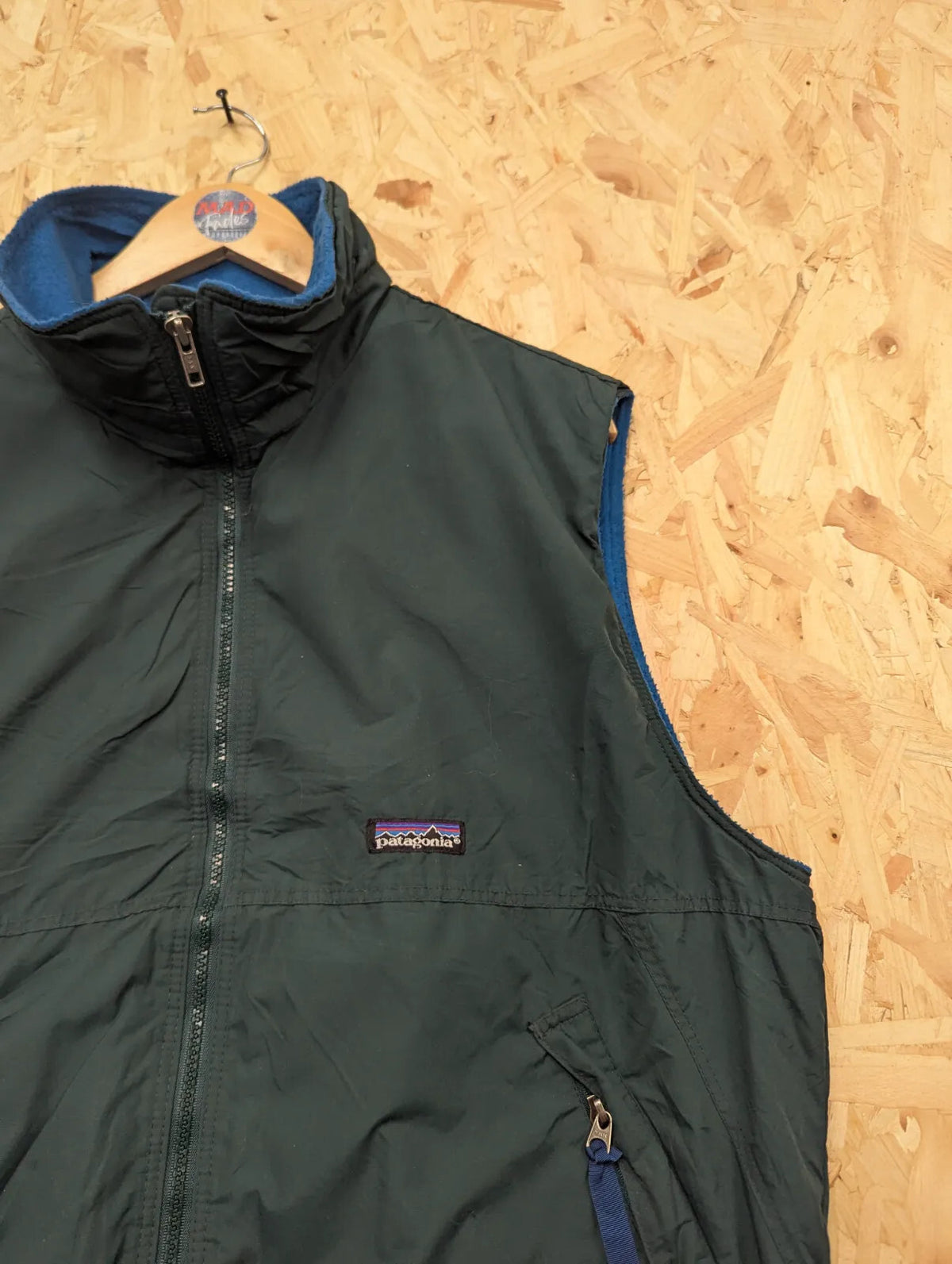 Vintage Patagonia Gilet Vest Men Large Green Blue Fleece Lined Zip USA Made 90s