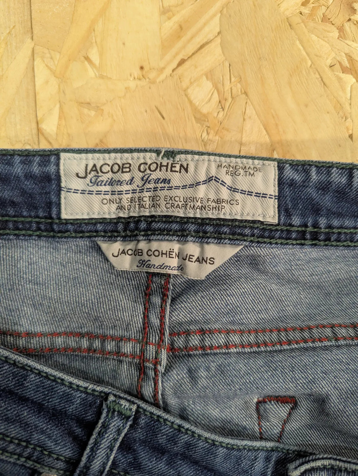 Jacob Cohen Jeans Mens W34 L34 Blue Wash Denim Straight Button Fly Handmade