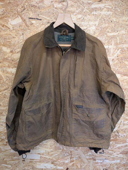 Filson Jacket Large Men Waxed Workwear Brown Outdoor Coat Oil Moelskin Collar