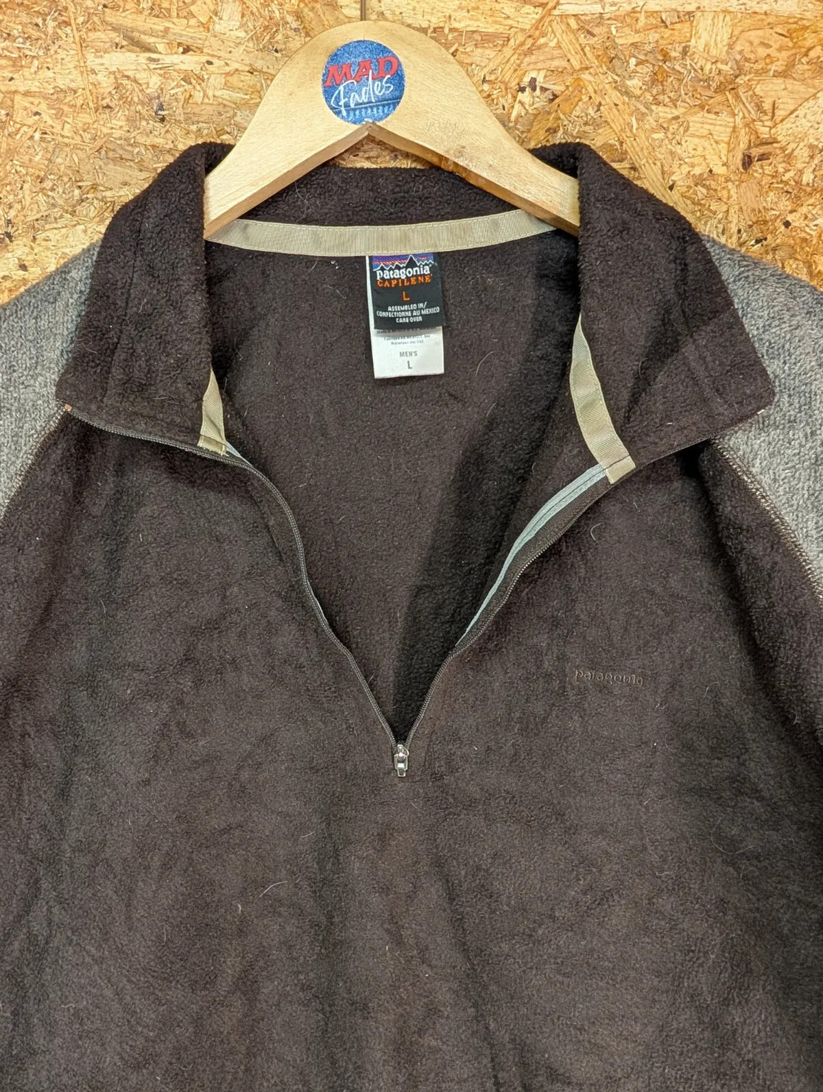 Patagonia Capilene 1/4 Zip Fleece Mens Large Brown Grey Lightweight