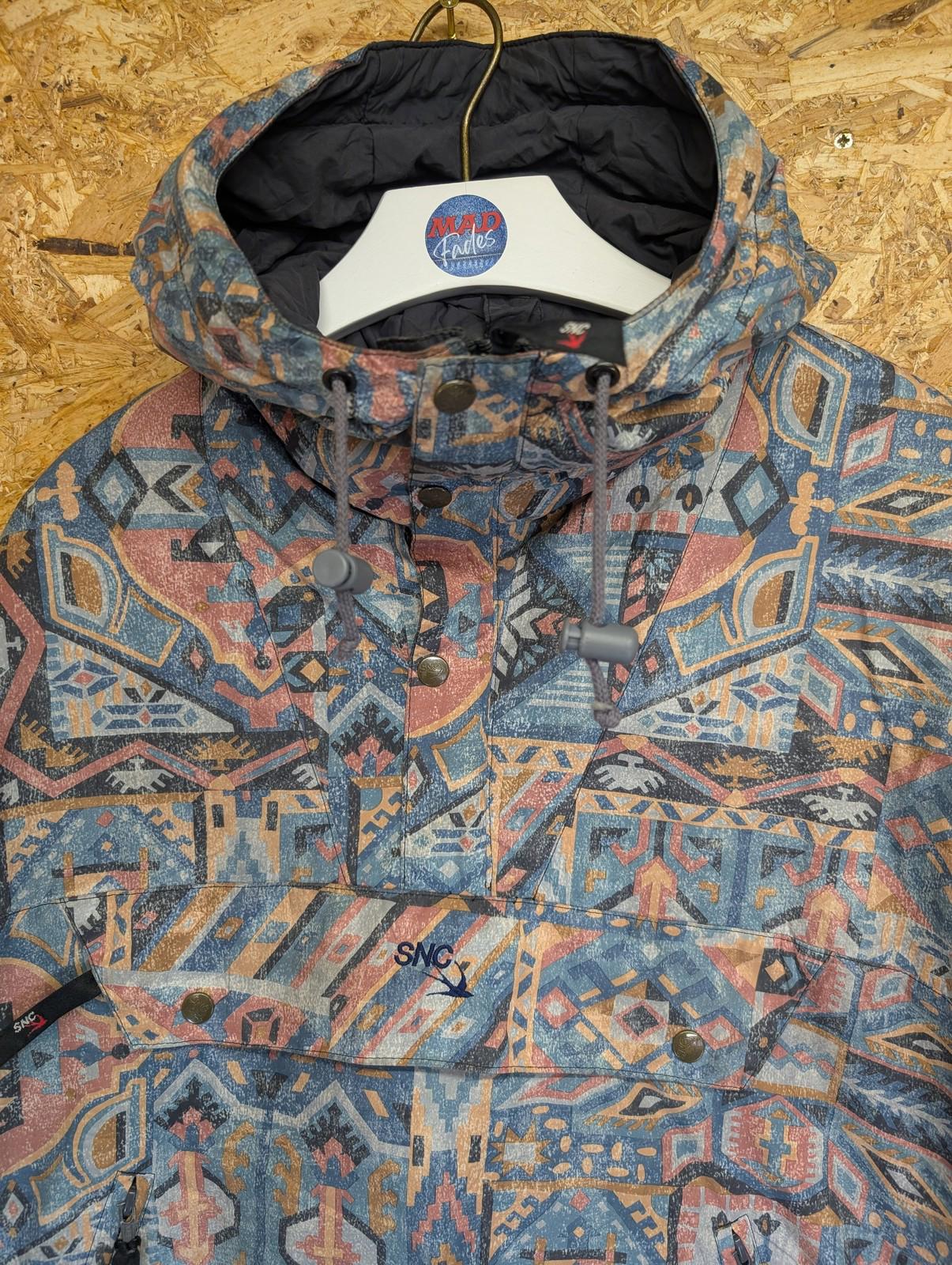 SNC Sport Neige Ski Jacket Small Men Geometric Aztec Hoodie Vintage 90s
