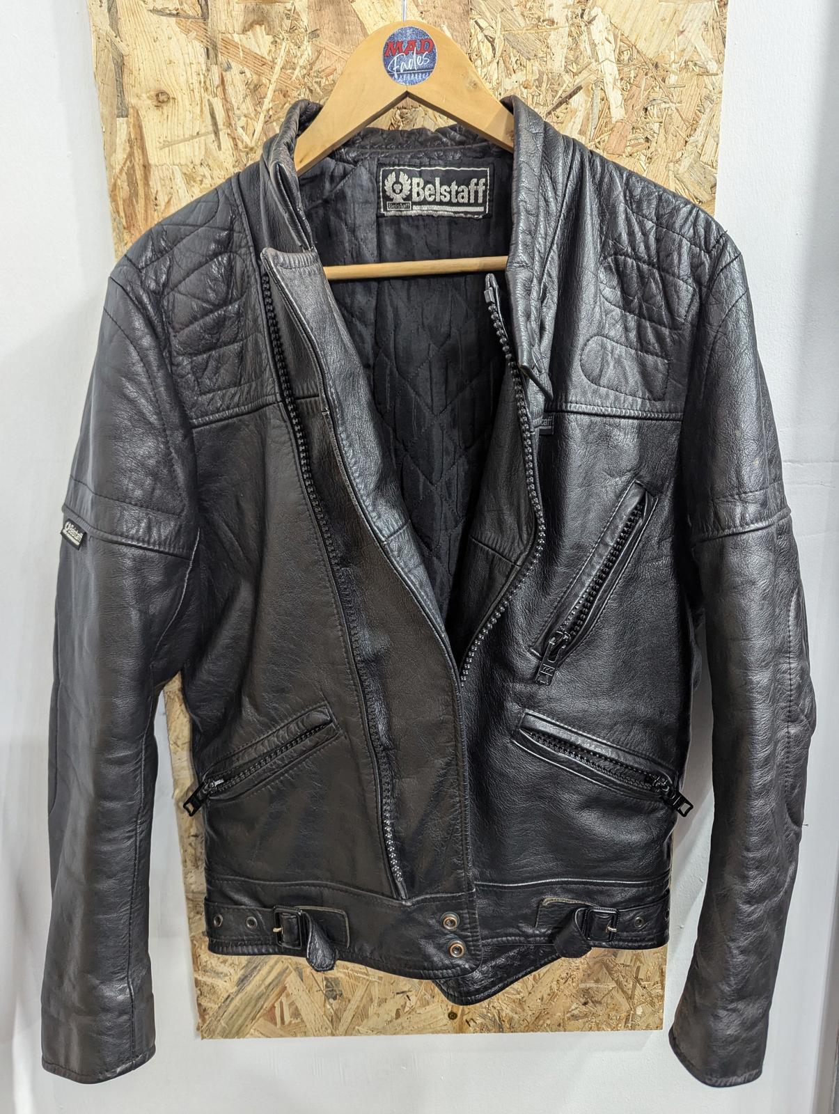 Belstaff Leather Jacket Mens Size Small 38 Black Padded Biker Vintage 80s