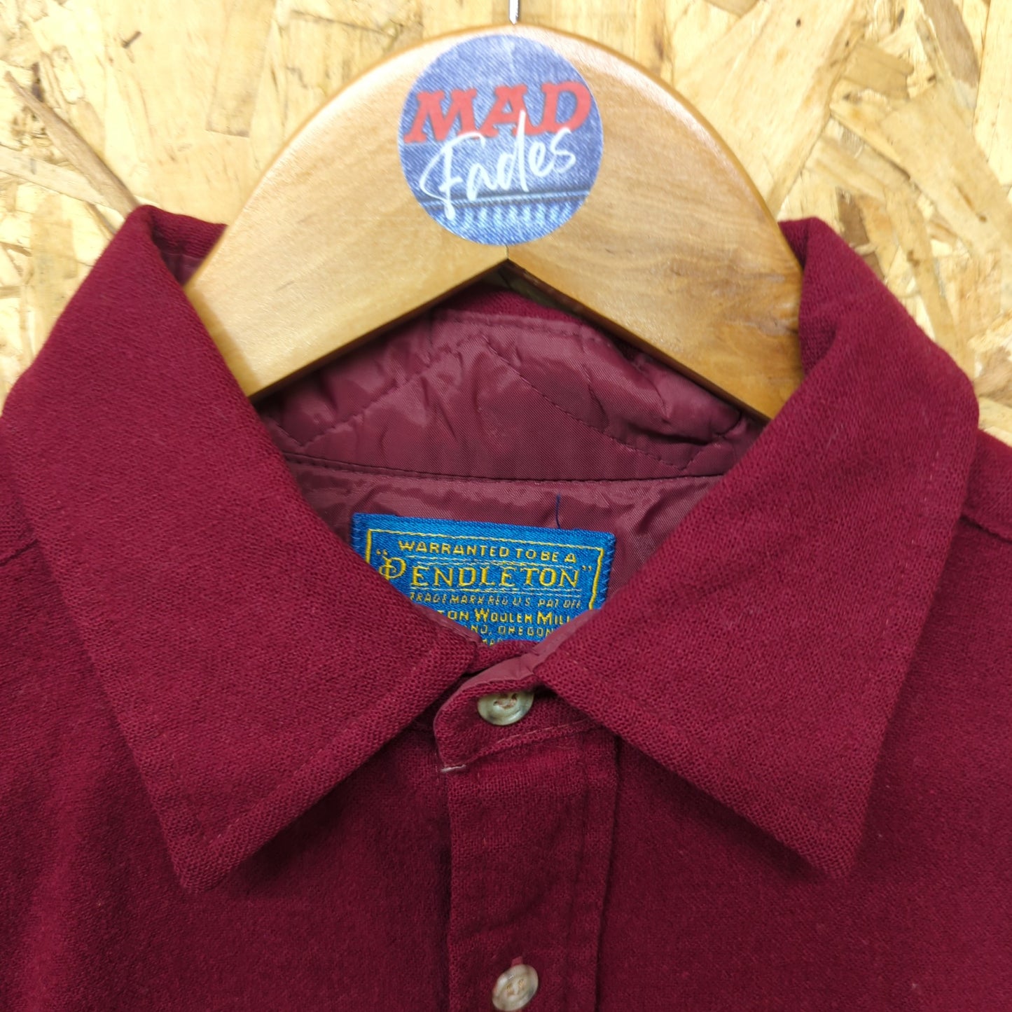 Pendleton Burgundy Heavy Duty Wool Over Shirt Jacket Blue Elbow Patch Medium