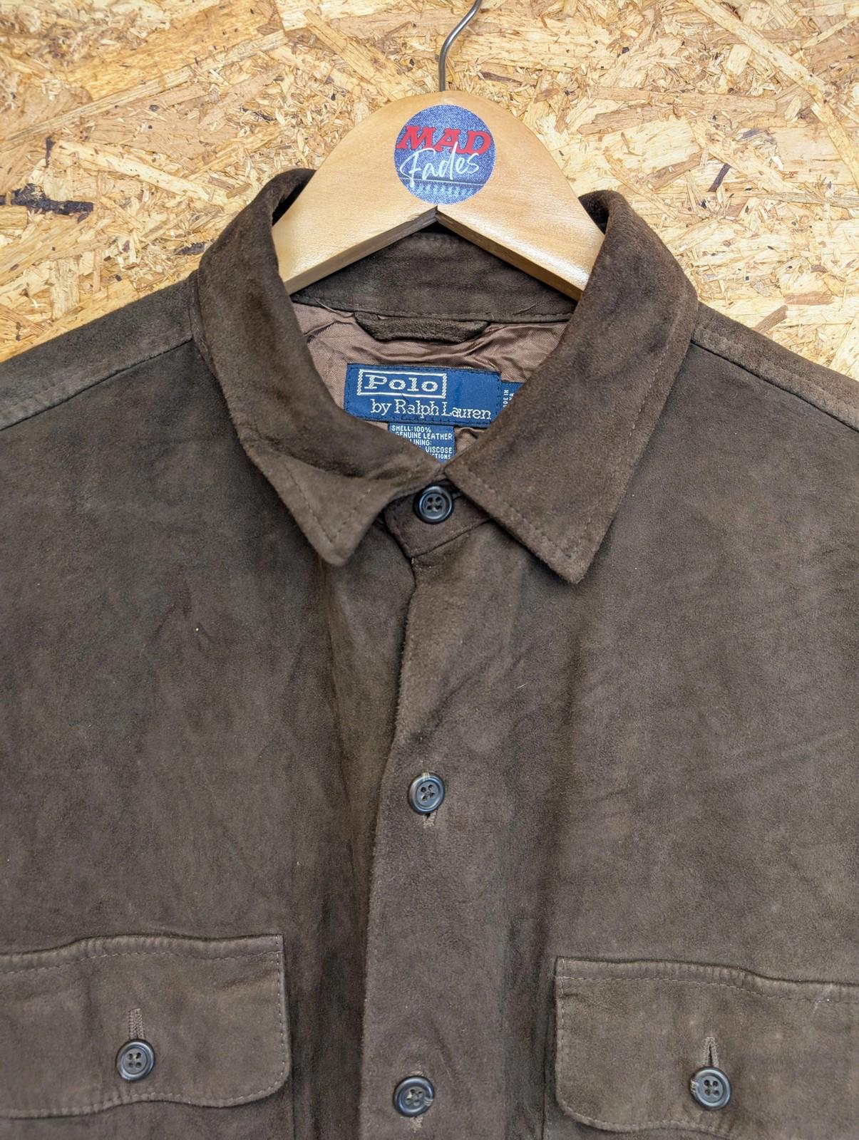 Polo Ralph Lauren Leather Shirt Large Men Button-Up Brown Suede Vintage 90s