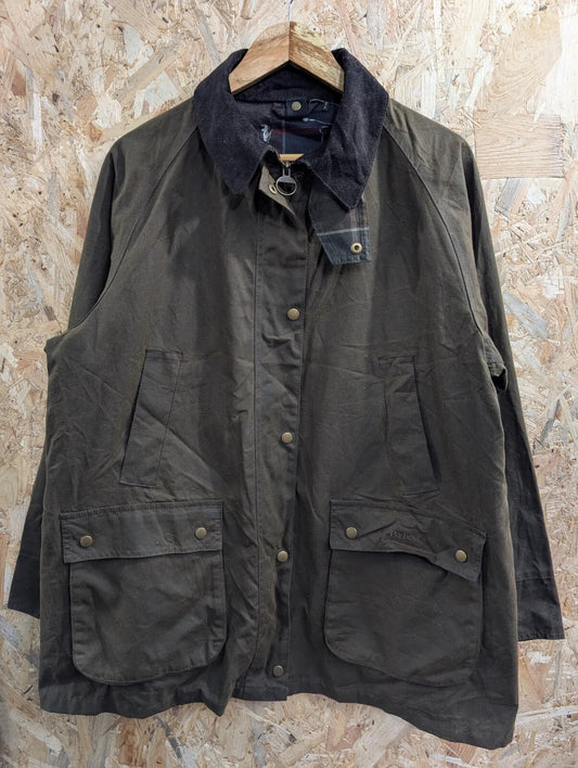 Barbour Acorn Wax Jacket Womens UK20 Olive Waxed Cotton Corduroy Collar Tartan