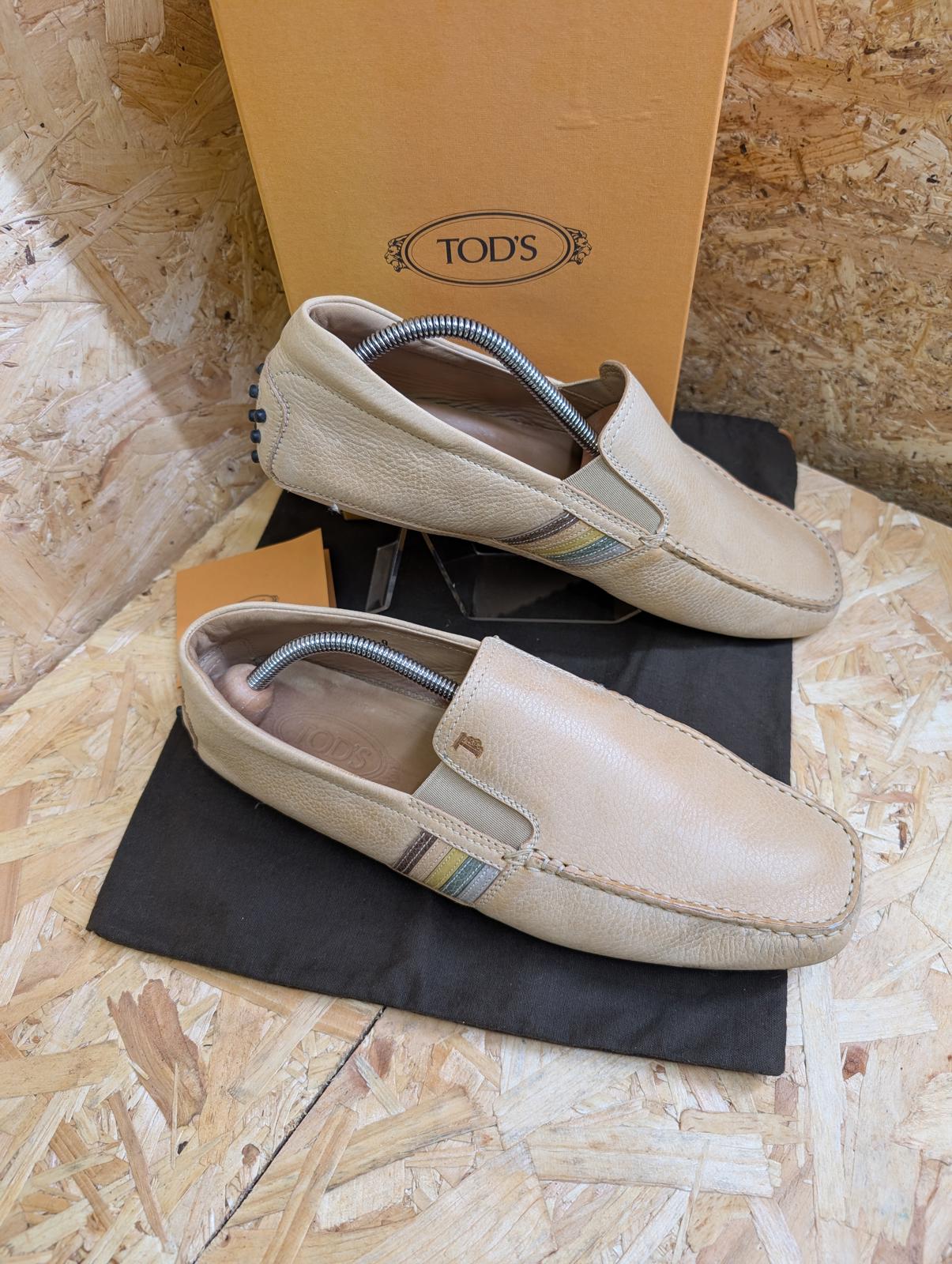 Tods Beige Mens 9 UK 43 EU Leather Gommino Driving Shoes Slip On Boxed RRP £540