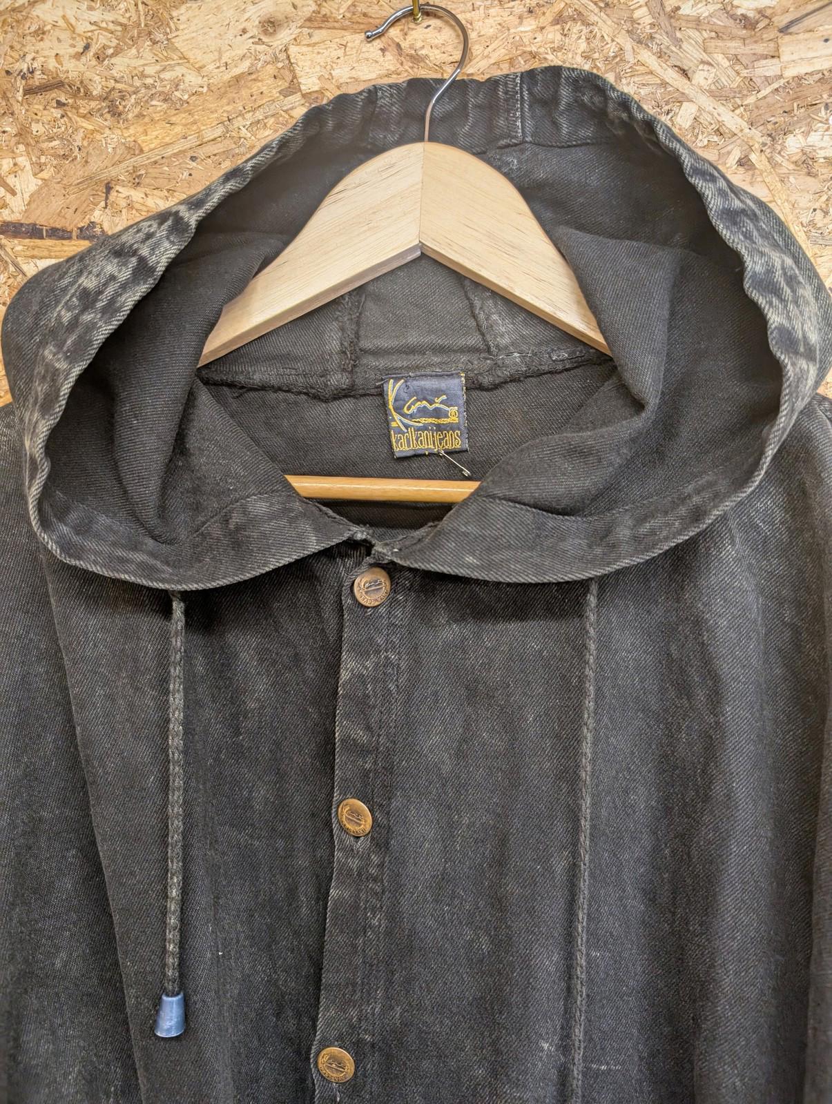Karl Kani Denim Parka Jacket M Men Oversized Hooded Button-Up Vintage Black 90s