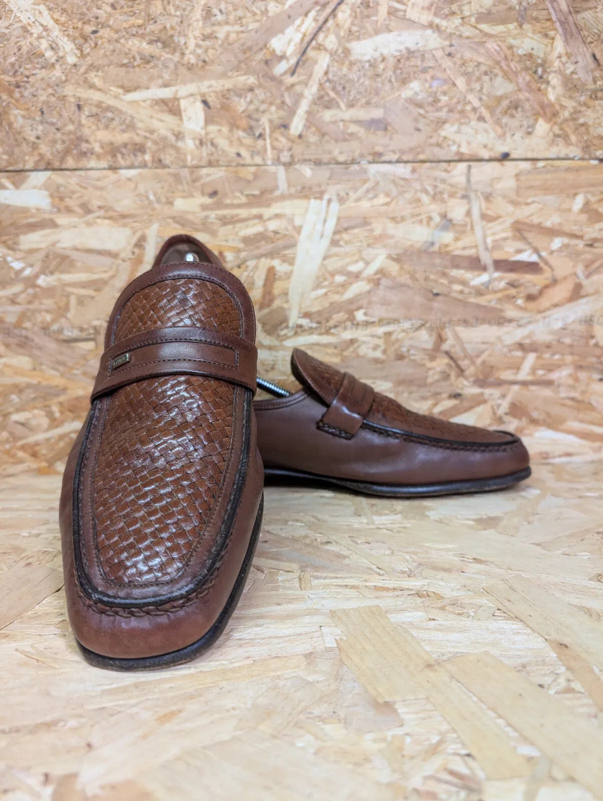 Barker Adrian Loafers Mens UK 9 Brown Leather Braided Leather Woven Slip On