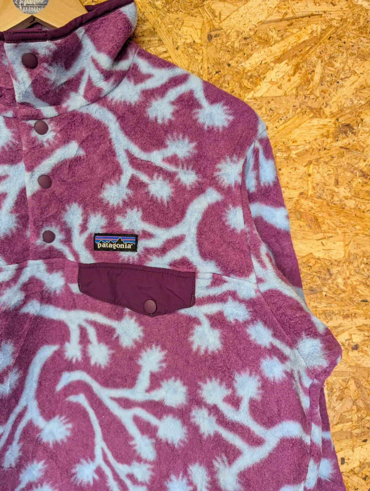 Patagonia Synchilla Fleece Large Pullover Purple Blue Snap-T Joshua Tree Pattern