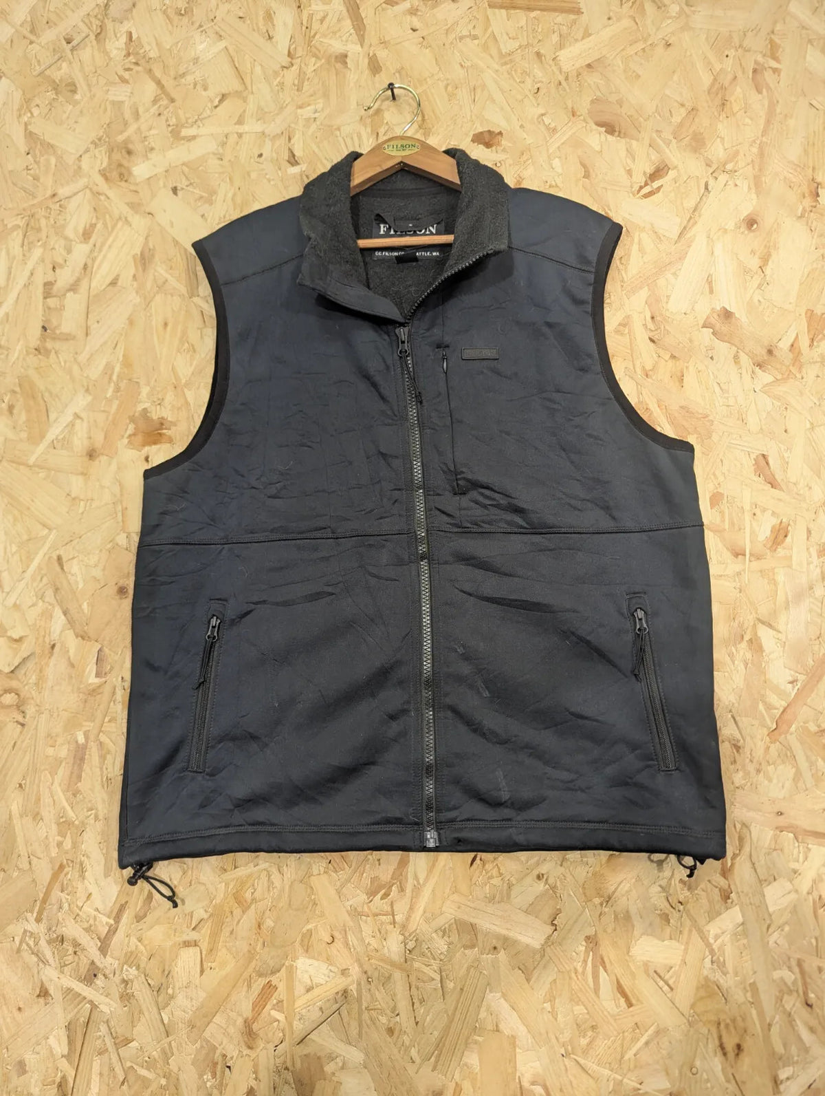 Filson Granite Spire Fleece Vest Mens Large Grey Black Fleece Lined Full Zip