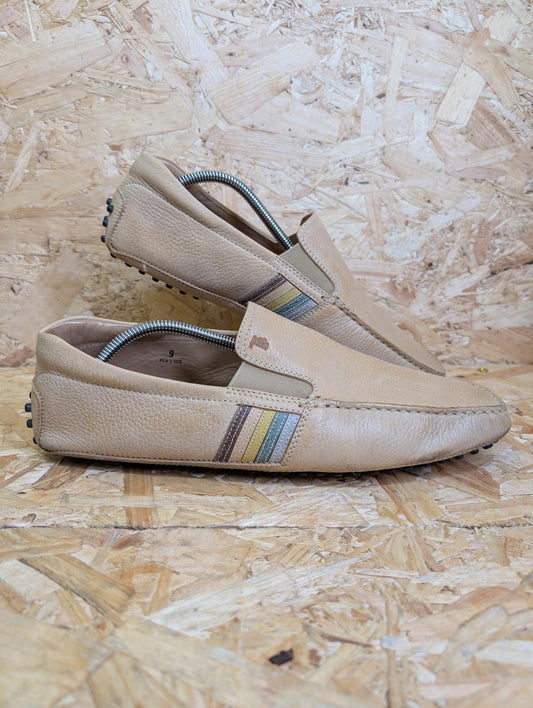 Tods Beige Mens 9 UK 43 EU Leather Gommino Driving Shoes Slip On Boxed RRP £540