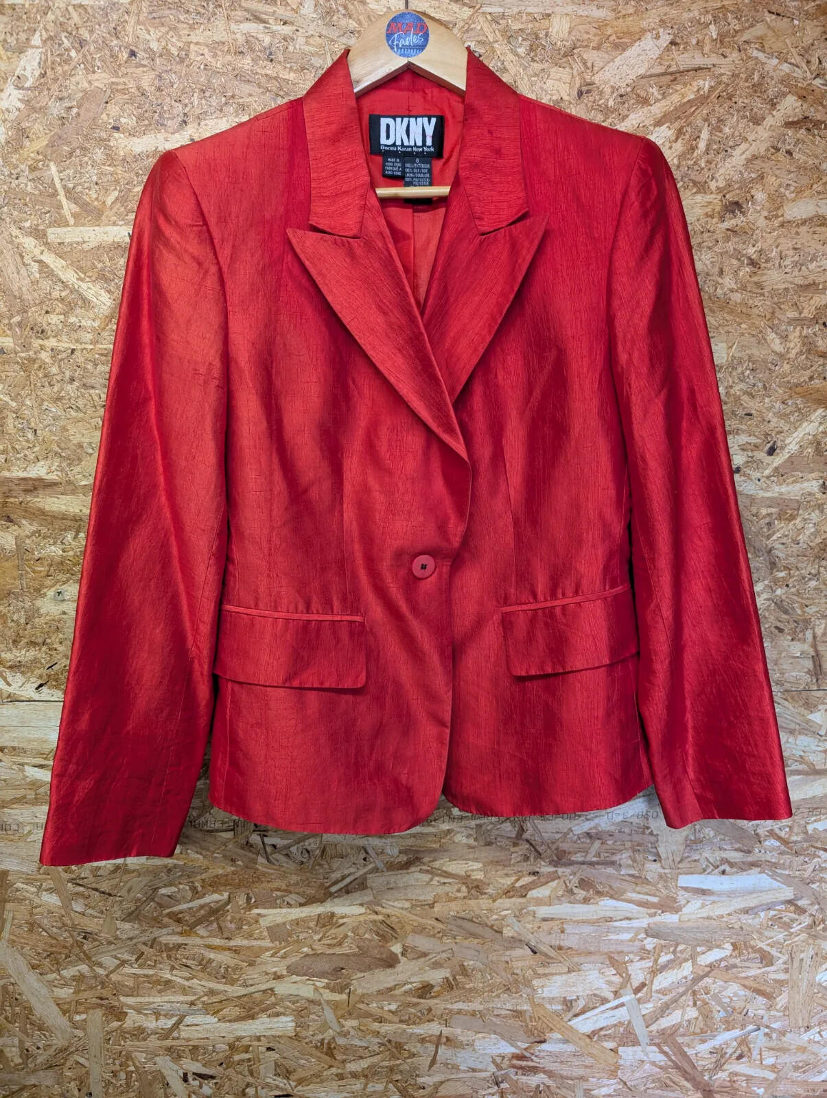 Vintage DKNY Silk Blazer Womens Size 6/8 Red Silk Long Sleeve Button Up 80s