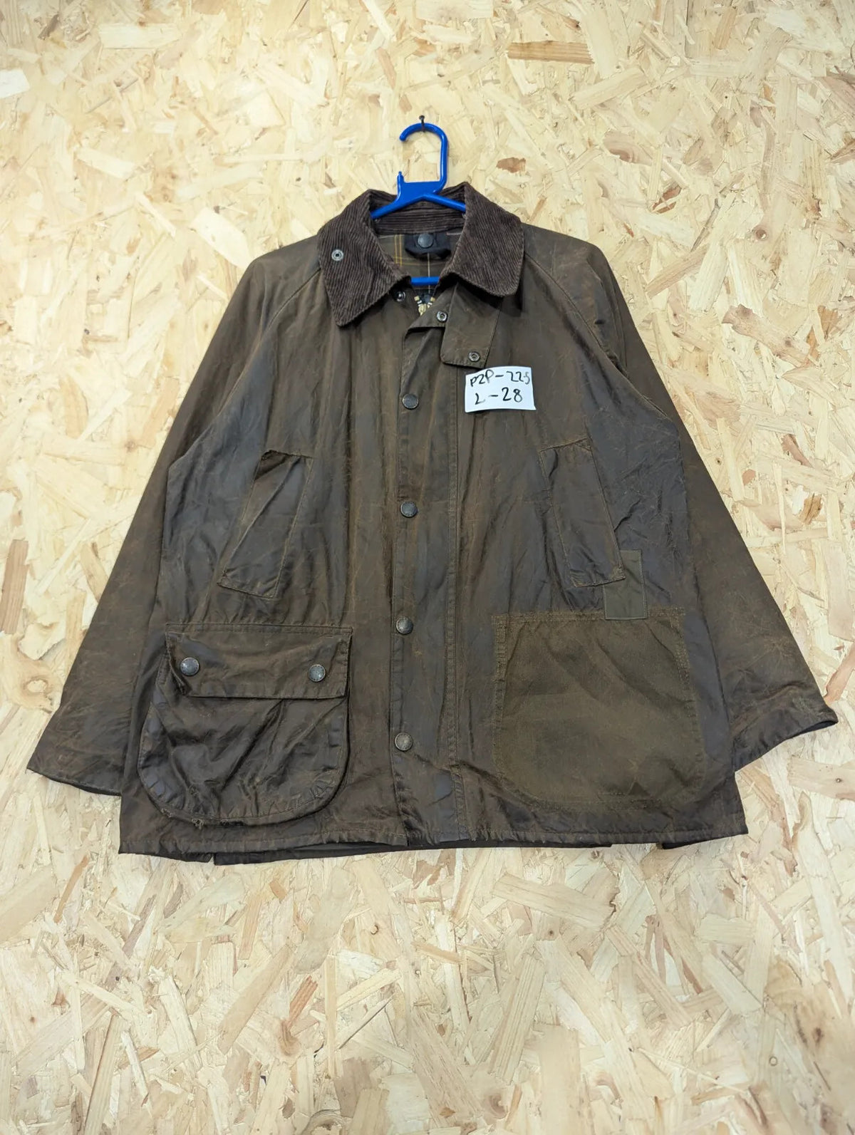 Barbour Field Jacket Men Medium Rustic Brown Waxed Cotton Tartan Corduroy Collar
