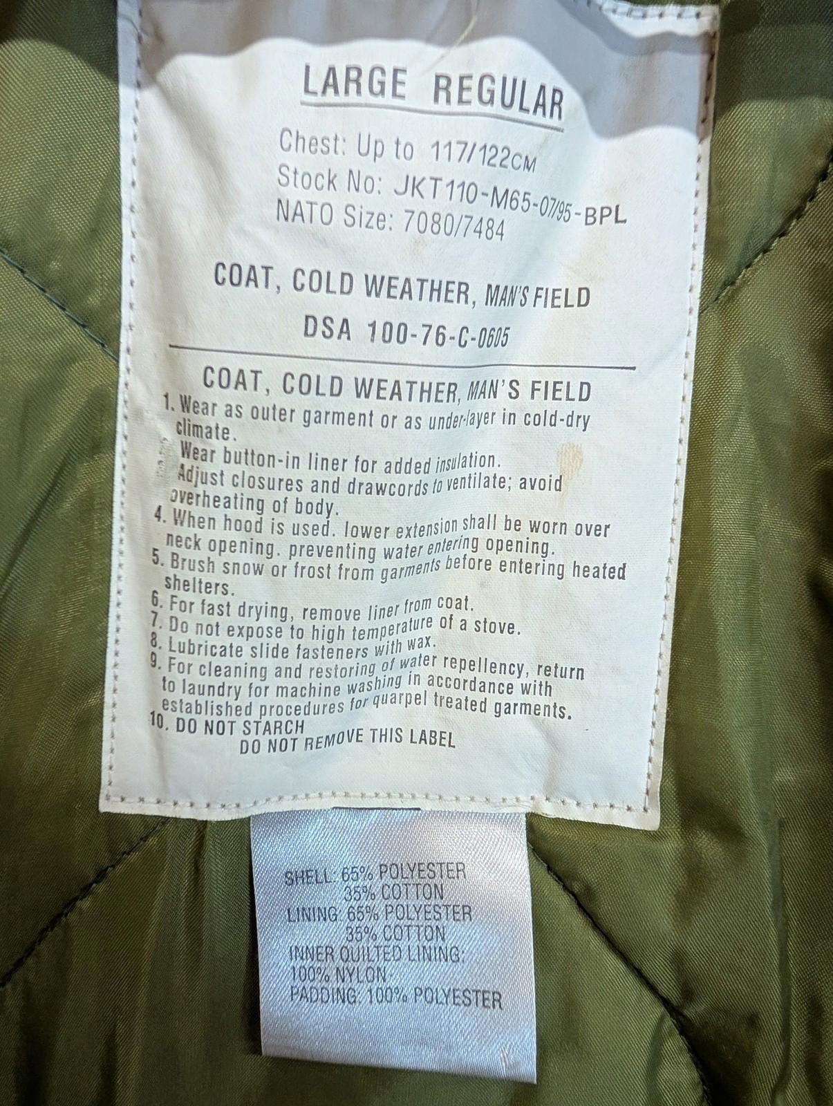 Military M65 Jacket Cold Weather Large Camouflage Liner Army Field Coat Green Woodland Camo
