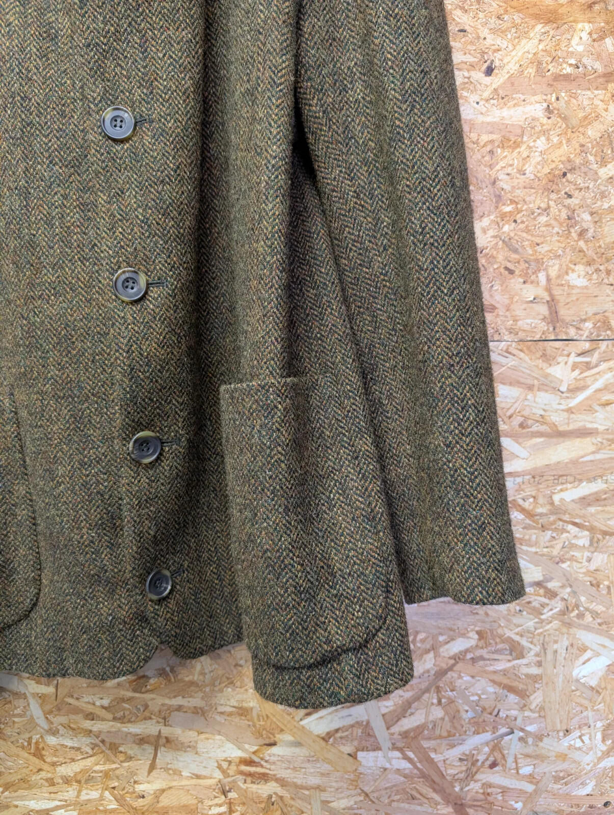John Partridge Tweed Chore Jacket Mens Large Brown Green Island Wool Herringbone