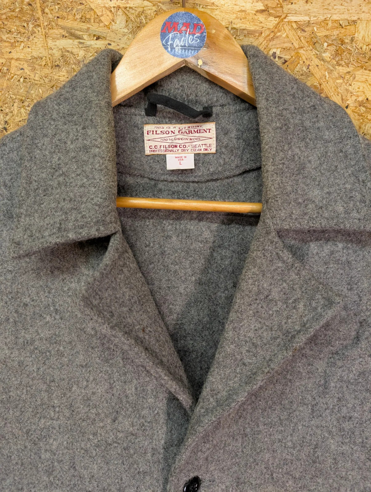 Filson Western Vest Mens Large Heather Grey Mackinaw Wool USA Made Collared