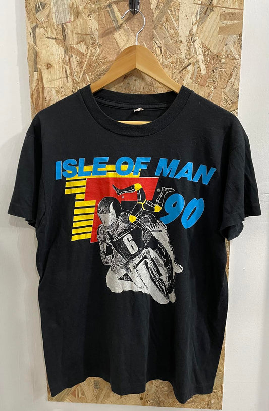 Vintage 1990 Size Large TT Isle Of Man Racing Festival T-Shirt Black 90s
