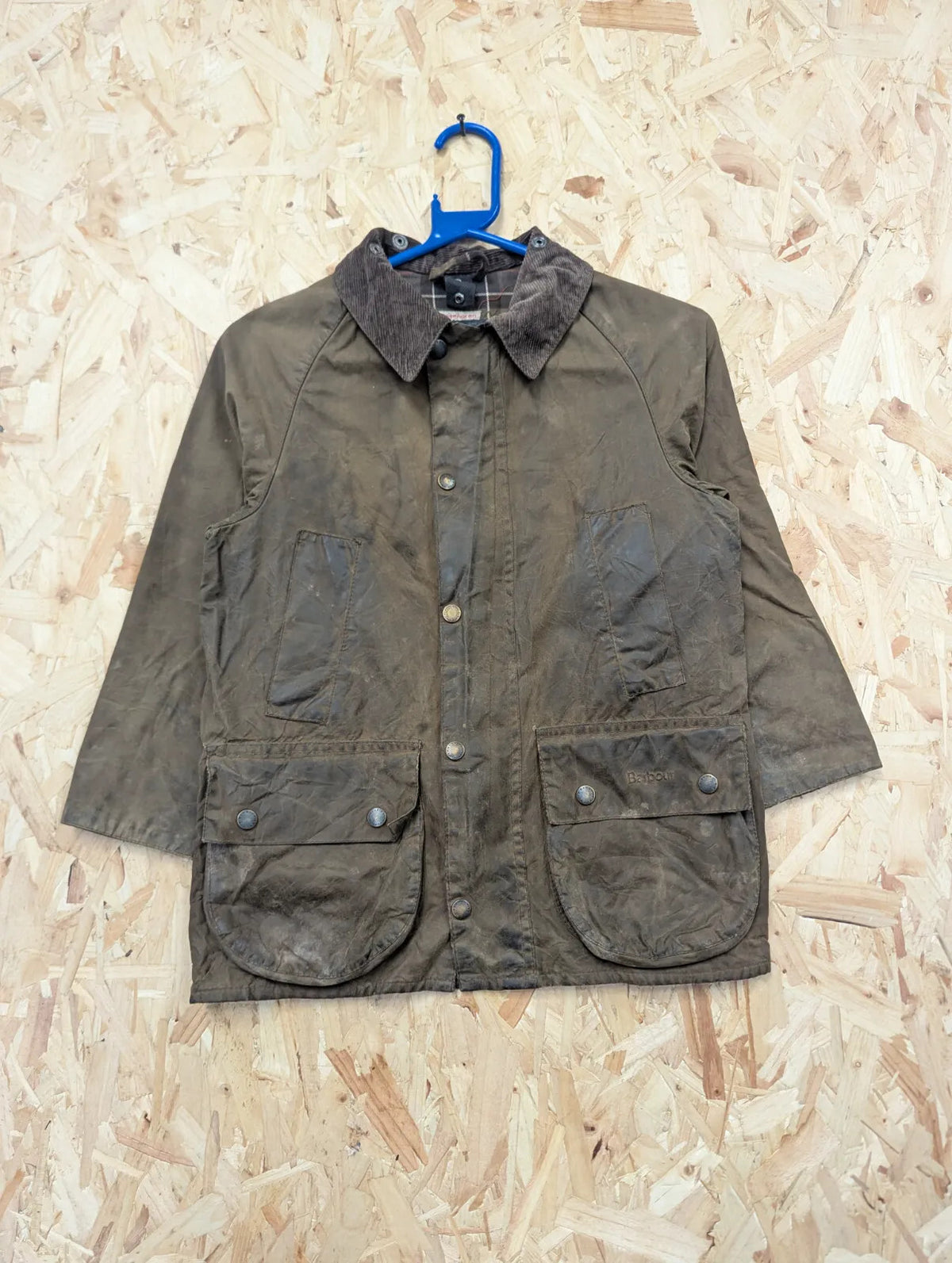 Barbour C20 Childrens Classic Jacket Medium Khaki Brown Wax Cotton Tartan VTG