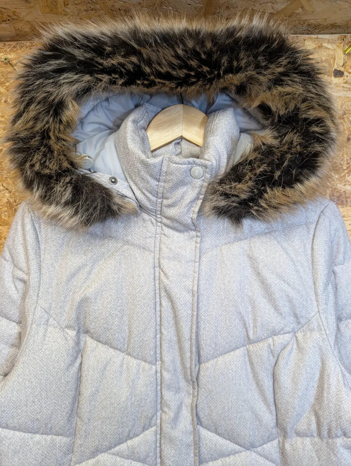 Barbour Sternway Quilted Coat Size 12 Womens White Grey Hooded Parka Beacon Long