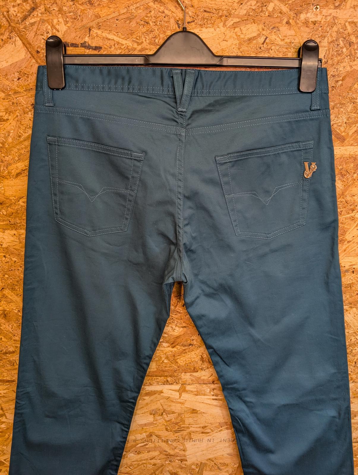 Versace Jeans W33 L34 Teal Blue Cotton Chino Trousers Zip Fly Made In Italy