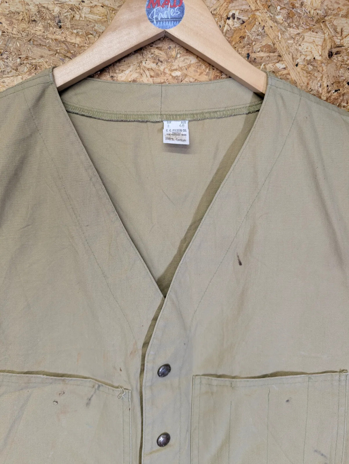 Vintage Filson Dry Cloth Vest 48 XXL Gilet Tan Made USA Canvas Heritage Tin 60s