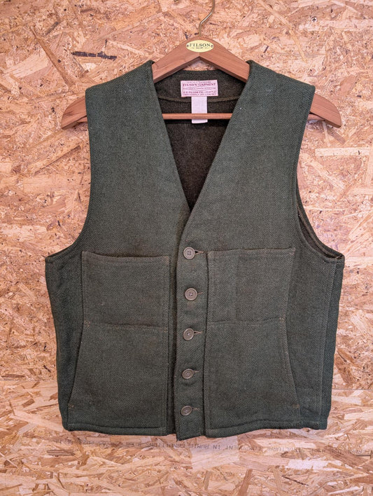 Filson Mackinaw Vest Mens Large 42 Forest Green Wool Waistcoat Gilet Body Warmer