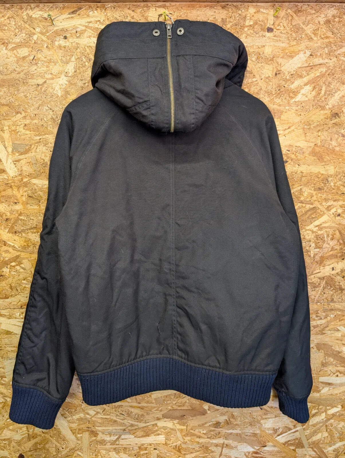Woolrich Hooded Bomber Jacket Mens Medium Black Thermolite Canvas Fleece Snorkel