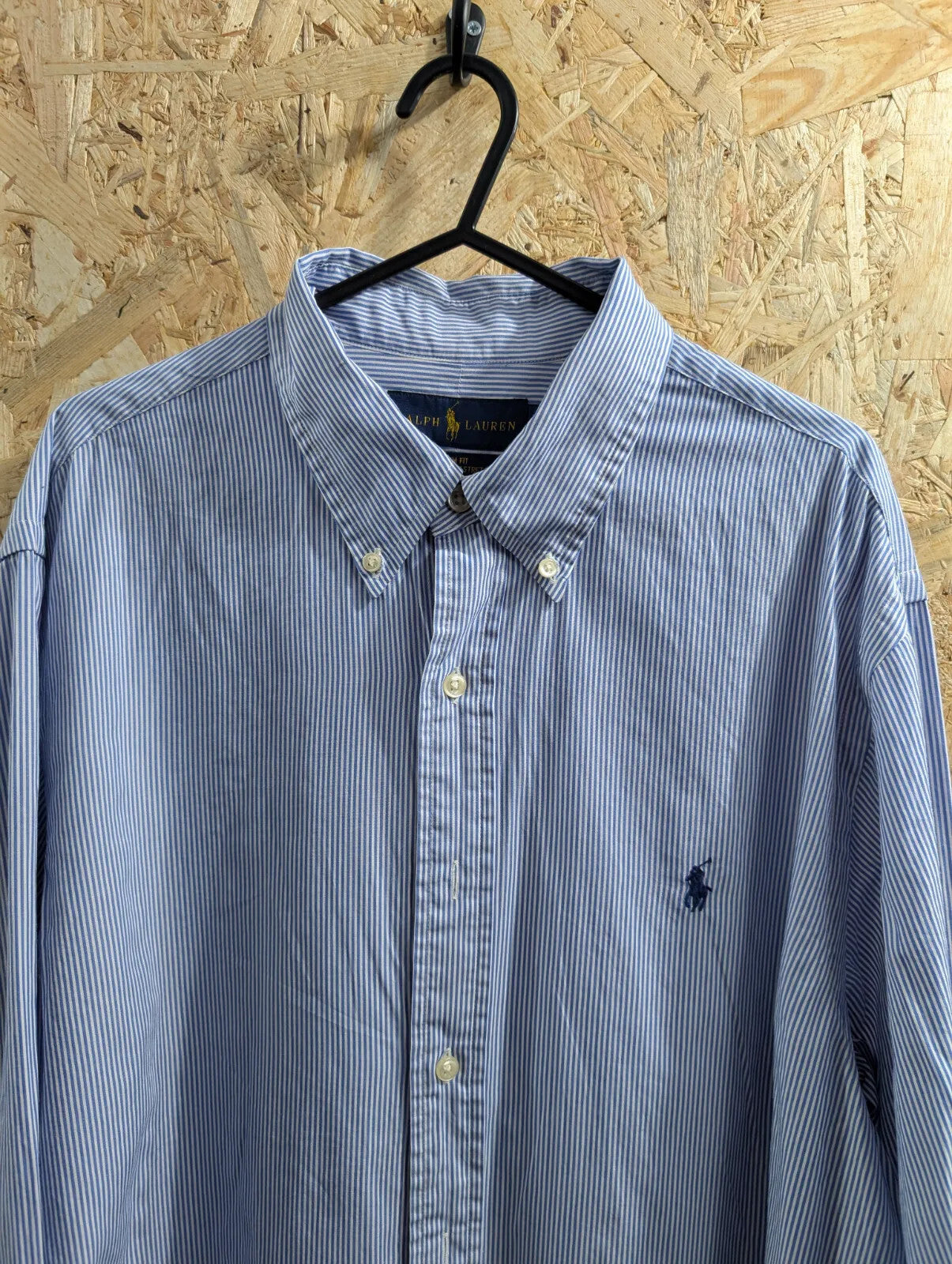 Polo Ralph Lauren Shirt Men Large Blue White Cotton Stretch Stripe Slim Button