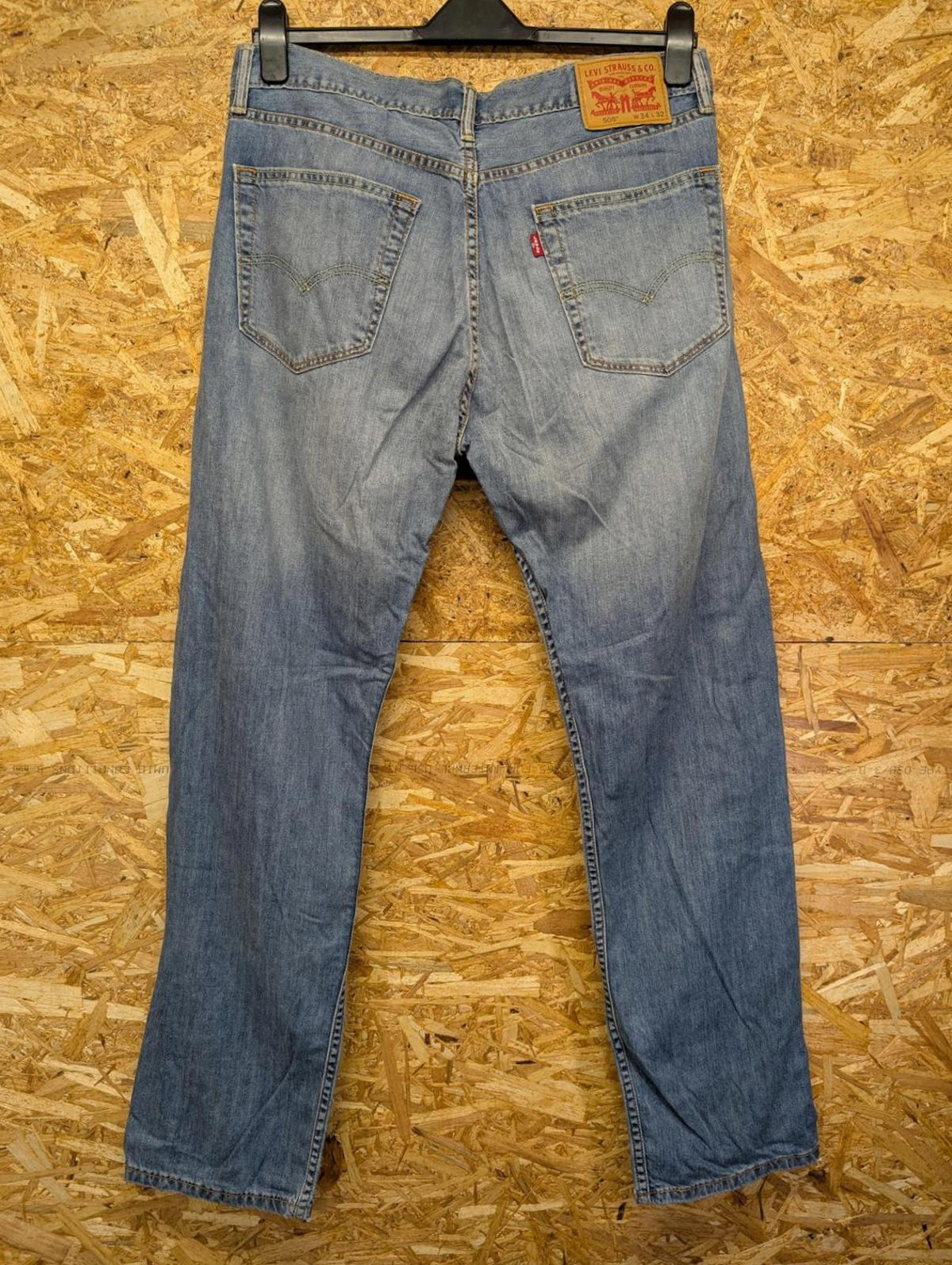Levis 505 Blue Jeans W34 L32 Men Straight Fit Red Tab Denim Zip Fly Distressed