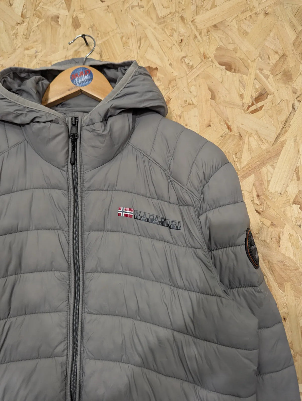 Napapijri Puffer Jacket Mens Medium Grey Quilted Hooded Padded Insulated Coat