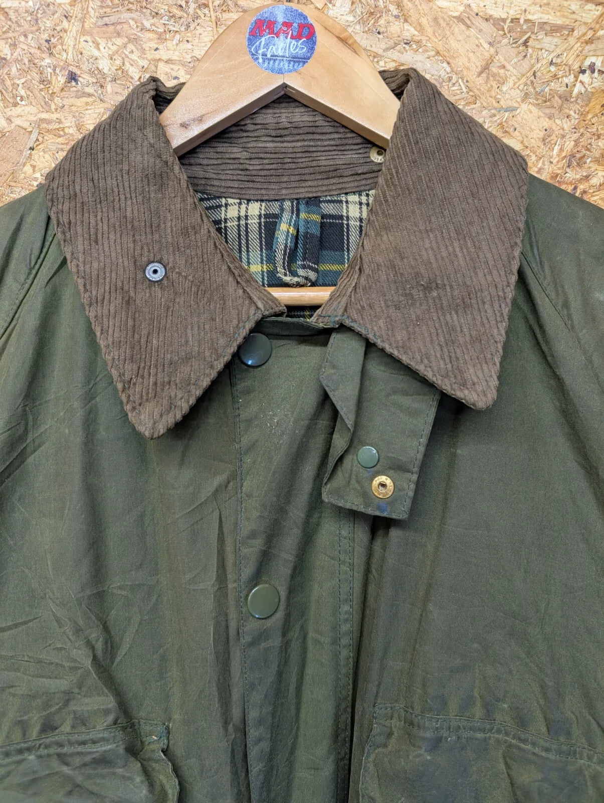 80s Barbour A100 Bedale Wax Jacket Men Large Green Cord Collar 1 Royal Warrant
