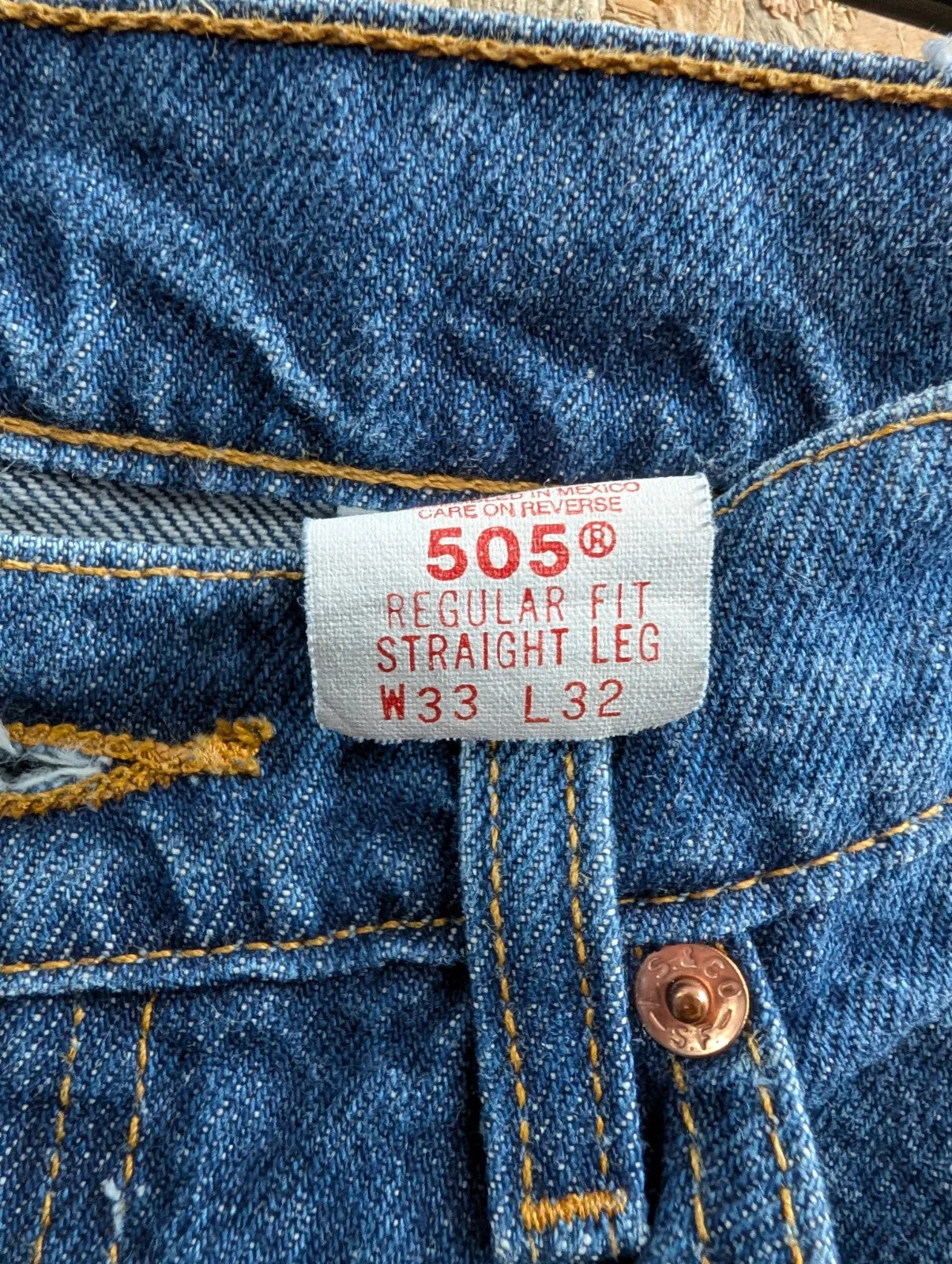 Vintage Levis 505 Blue Denim Jeans Mens W33 L32 Orange Tab Straight Mexico 90s