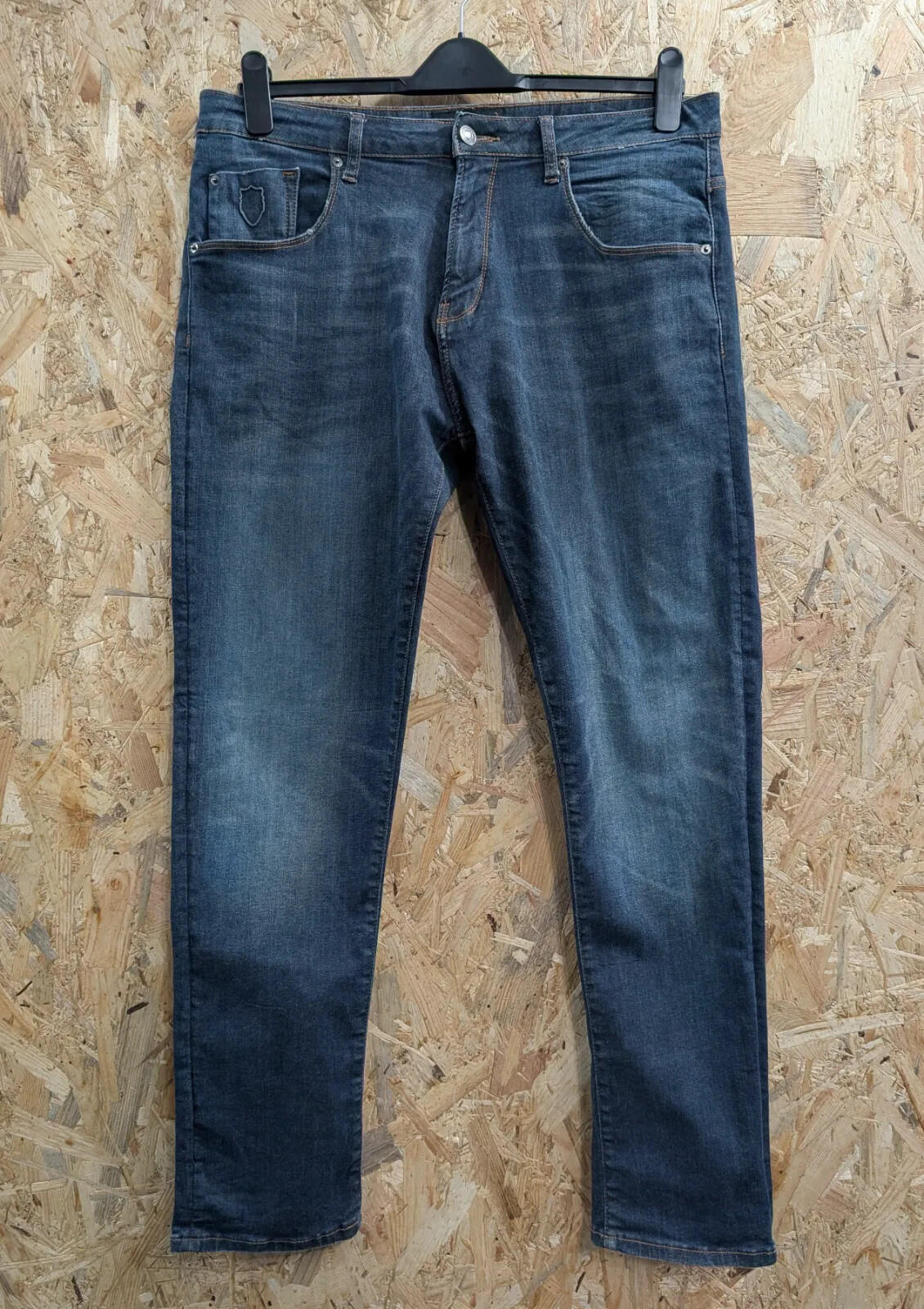 883 Police Moriarty Jeans Mens W36 L32 Dark Blue Denim Slim Fit Stretch Zip Fly