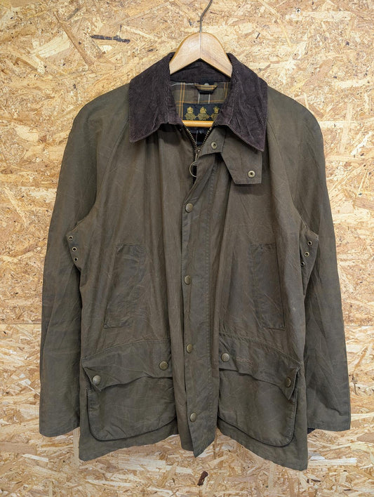 Barbour Ashby Jacket Large Men Sage Green Brown Wax England Tartan Cord Collar