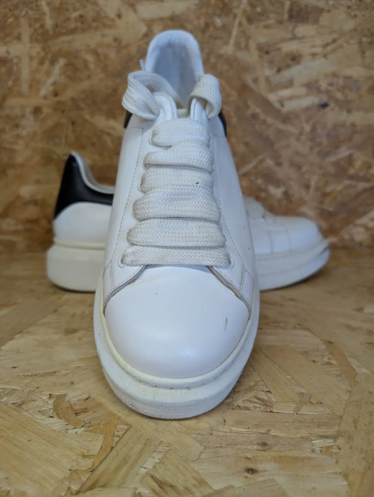 Alexander McQueen Oversized Trainers Womens UK 8 White Black Leather Wedge