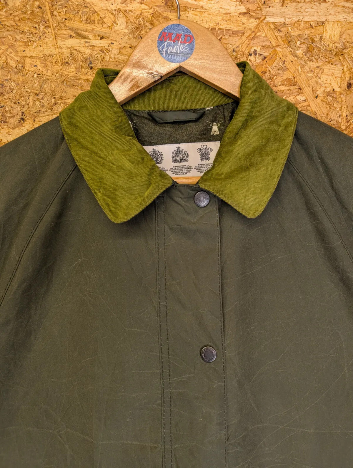 Barbour Clifftop Wax Jacket Womens UK14 Olive Green Cord Waterproof Cropped