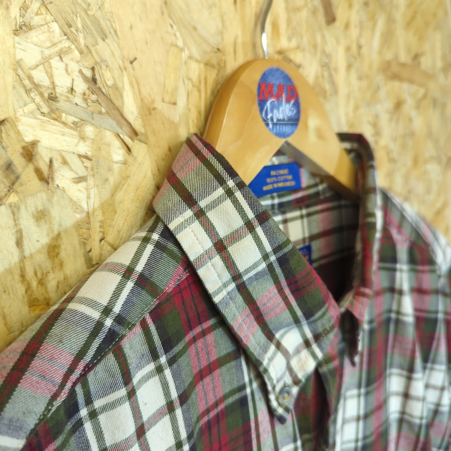 Pendleton USA Vintage 90s Heavy Cotton Shirt Check Plaid Red Green Cream Large