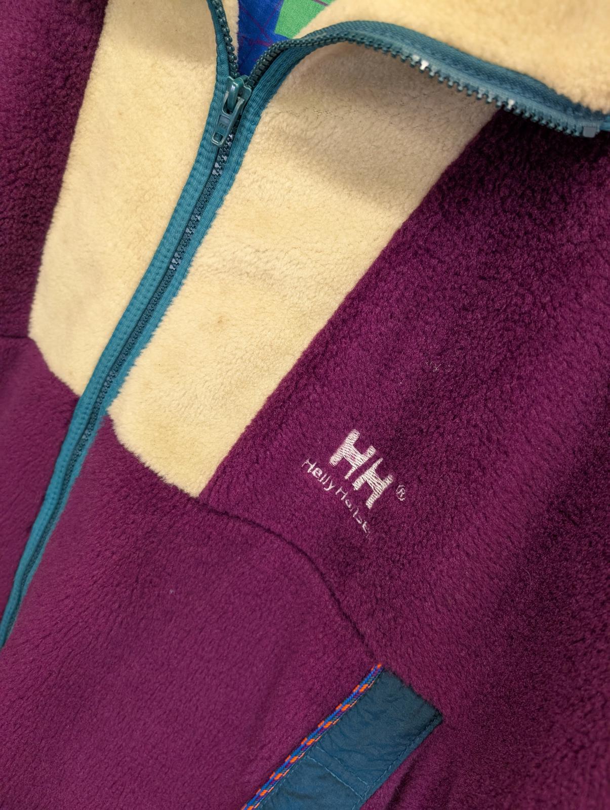 Helly Hansen Fleece XL 90s Vintage Purple Colour Block Top Pullover Zip Lined