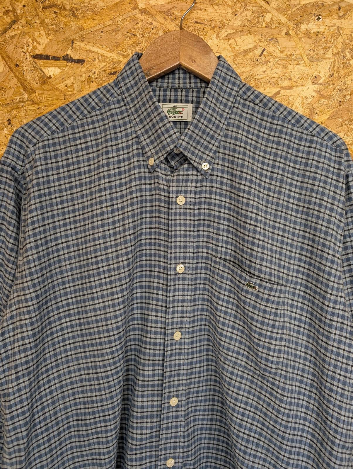 Lacoste Casual Shirt Large 42 Men Check Pattern Blue Long Sleeve Pocket Casuals