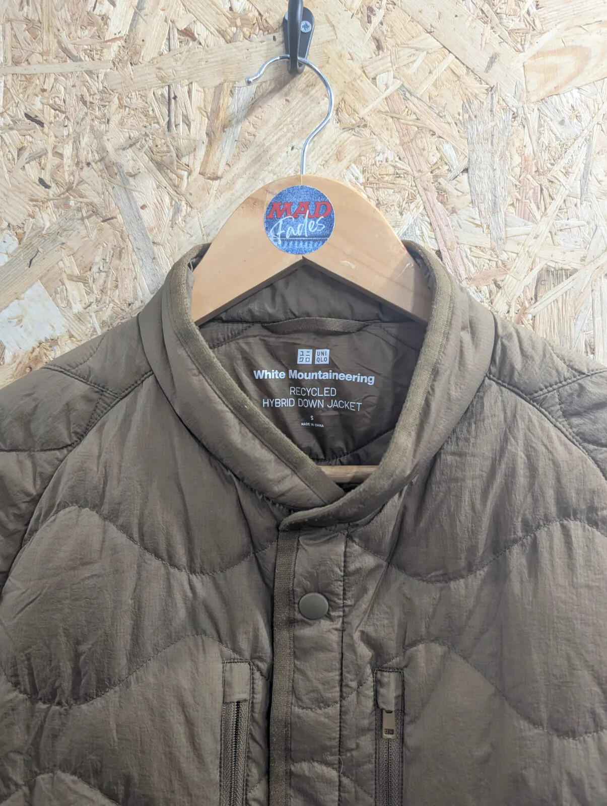 Uniqlo x White Mountaineering Jacket Mens Small Olive Khaki Quilt Hybrid Down